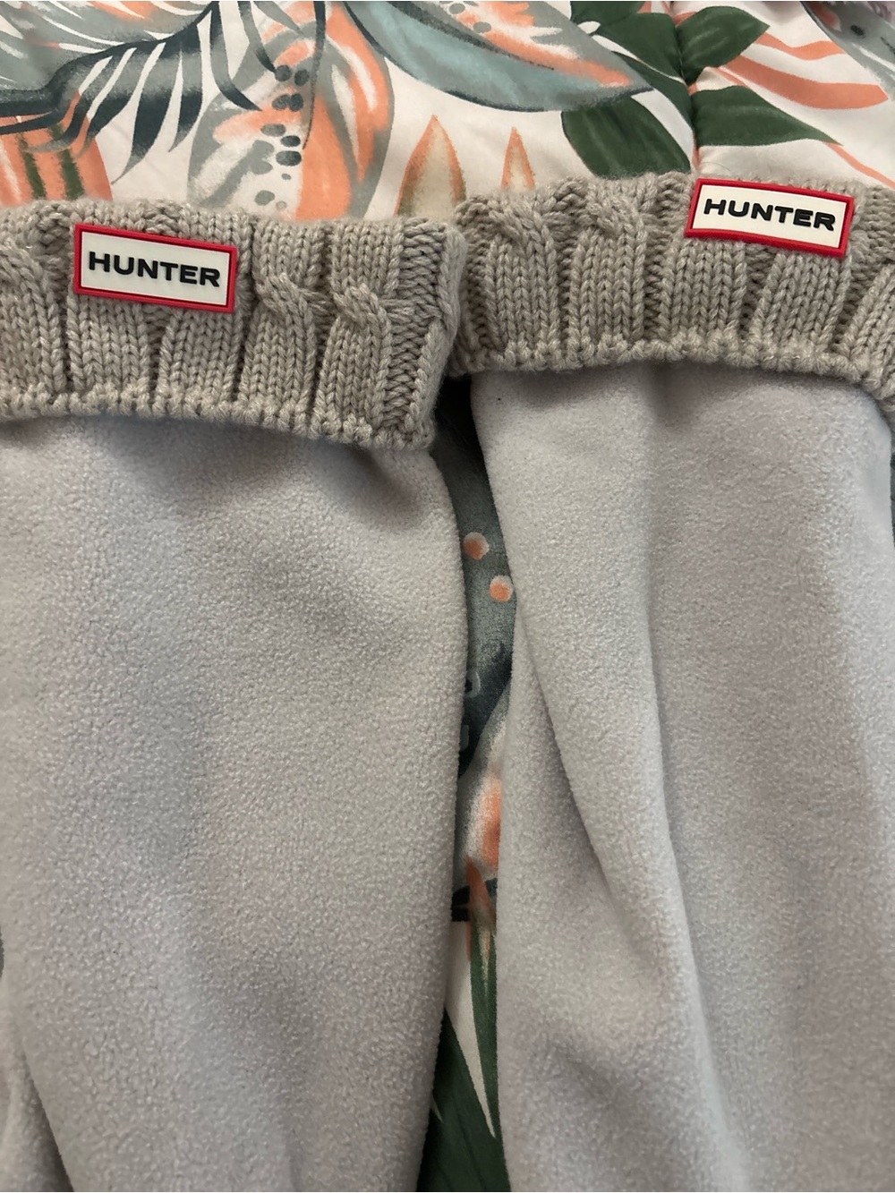 Hunter Light Gray Fleece Socks with Knit Cuff and Logo